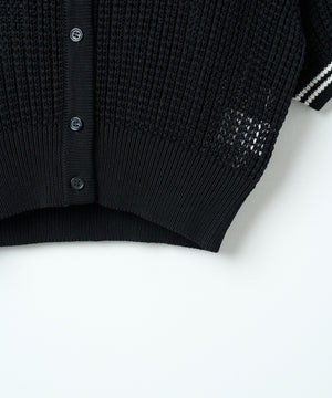 襟付きメッシュニットショートカーデ