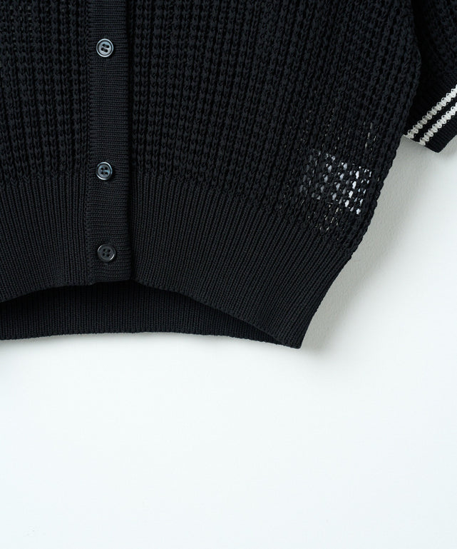 襟付きメッシュニットショートカーデ