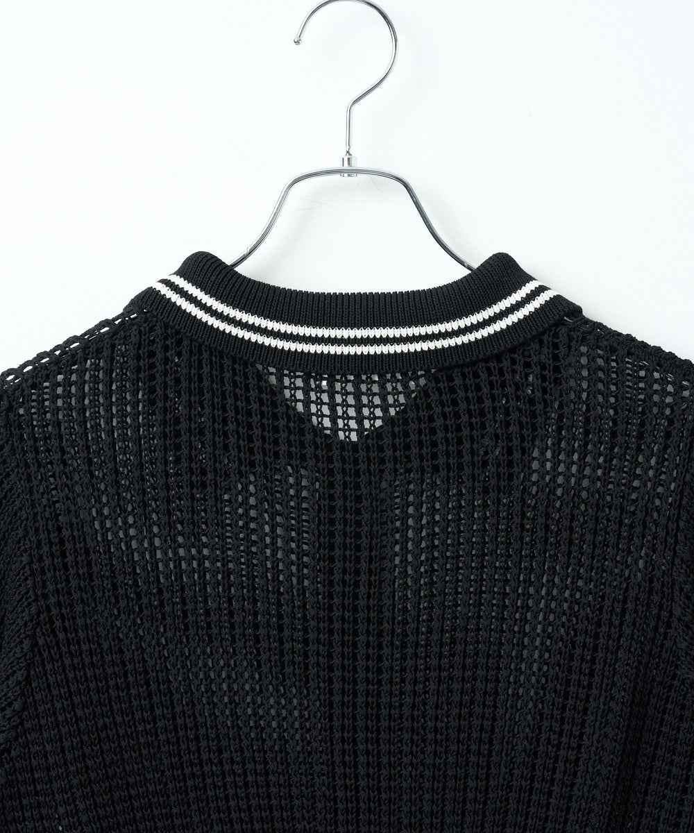 襟付きメッシュニットショートカーデ