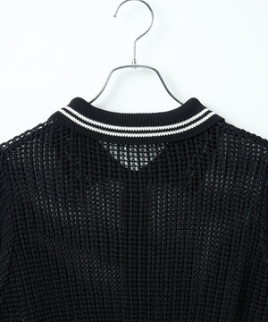 襟付きメッシュニットショートカーデ