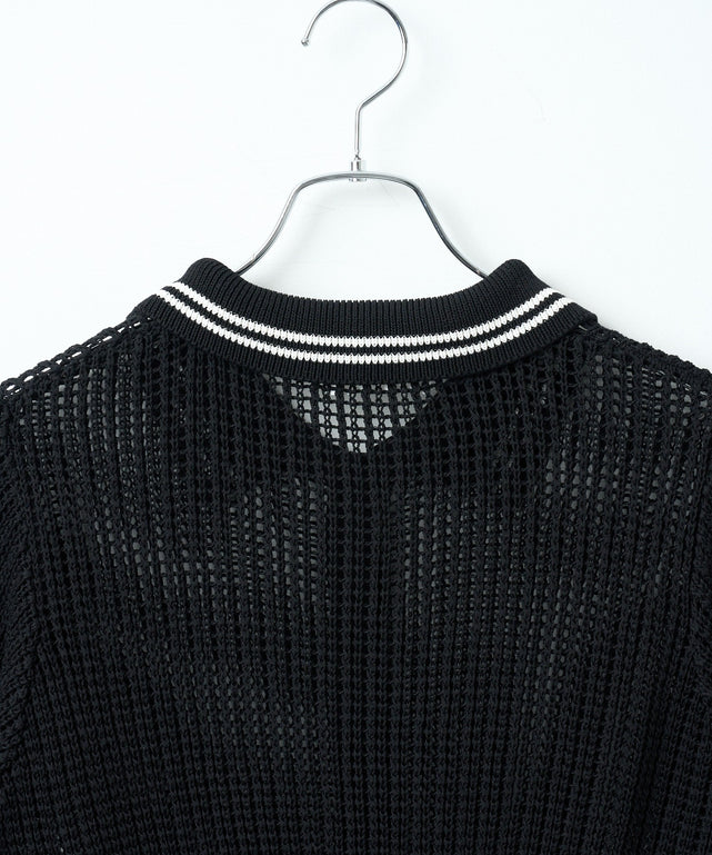 襟付きメッシュニットショートカーデ