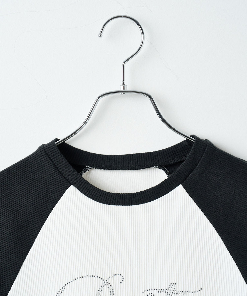 ラインストーンラグランちびT