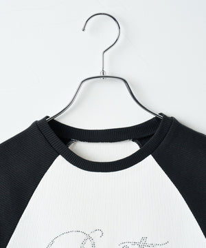 ラインストーンラグランちびT