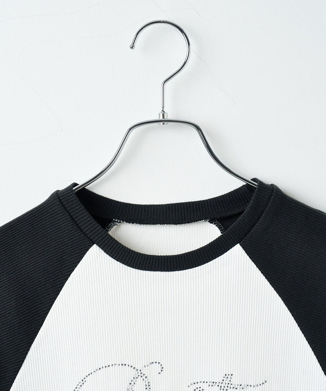 ラインストーンラグランちびT