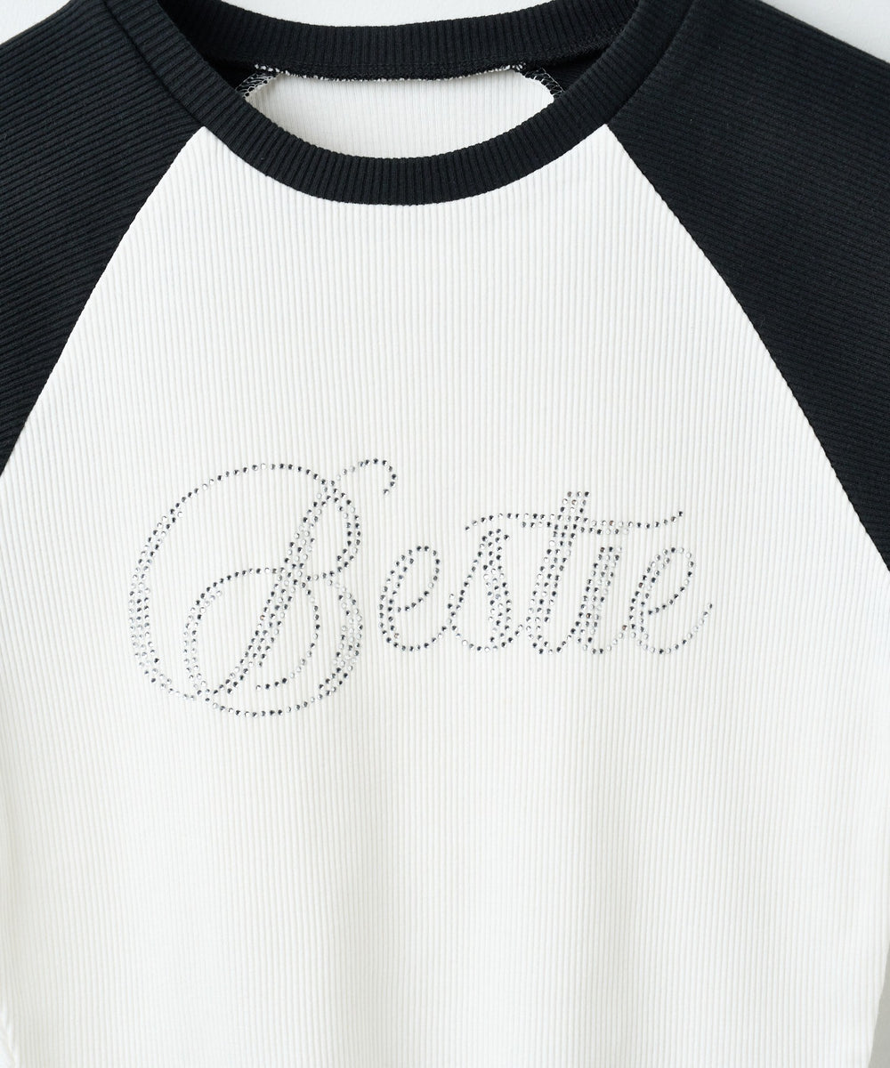 ラインストーンラグランちびT