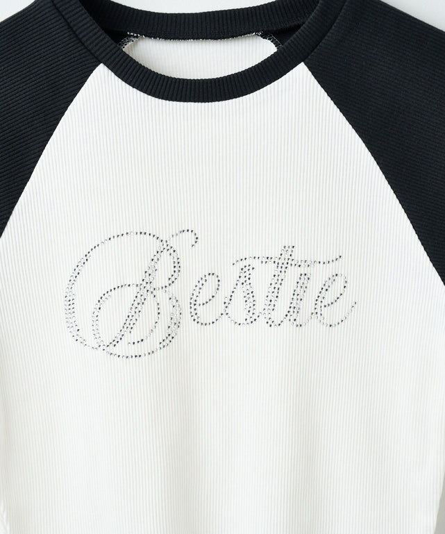 ラインストーンラグランちびT