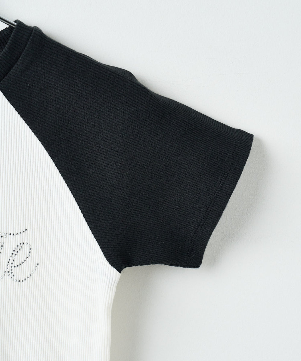 ラインストーンラグランちびT