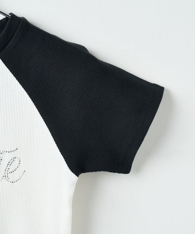 ラインストーンラグランちびT