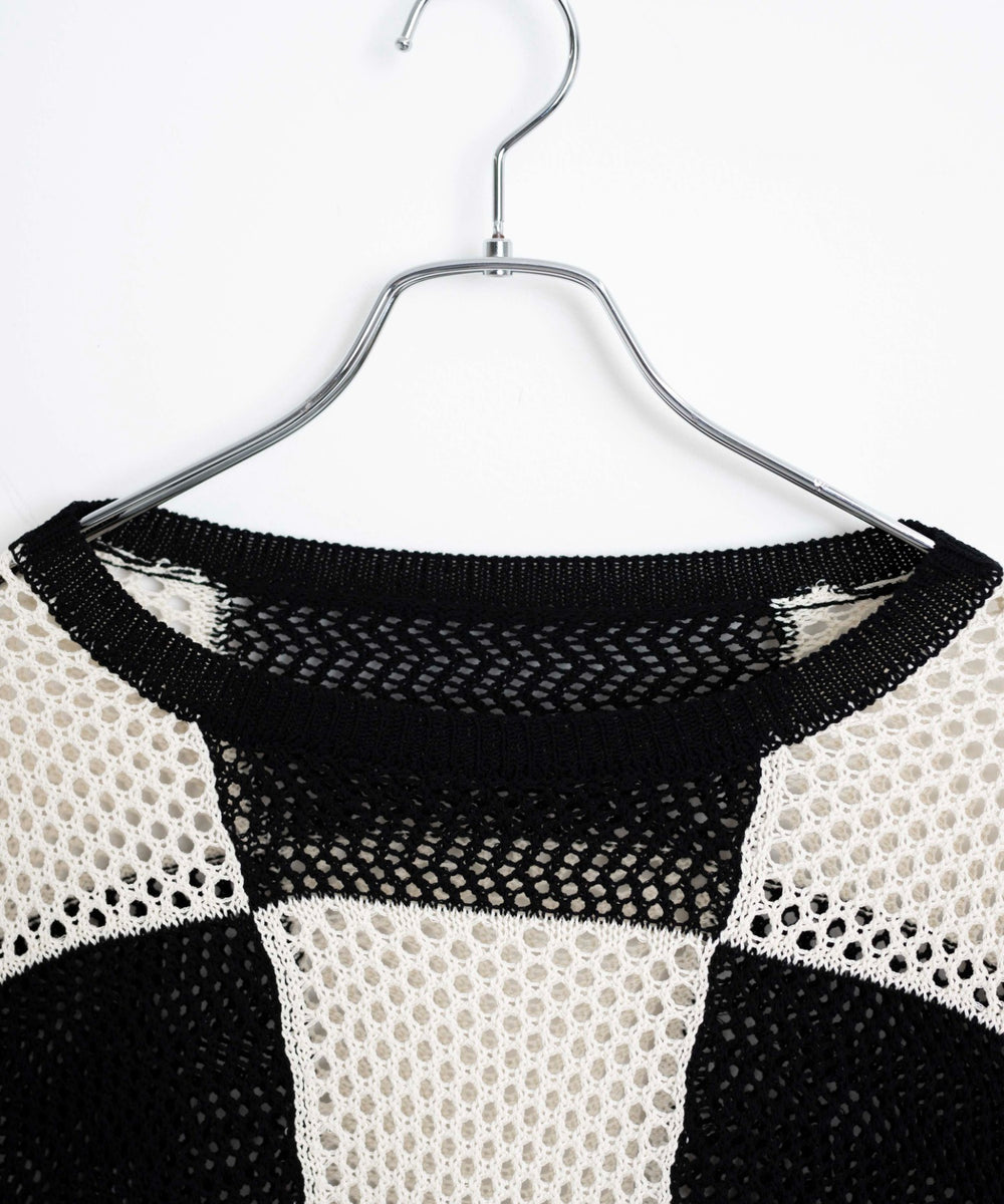 チェッカーメッシュニット