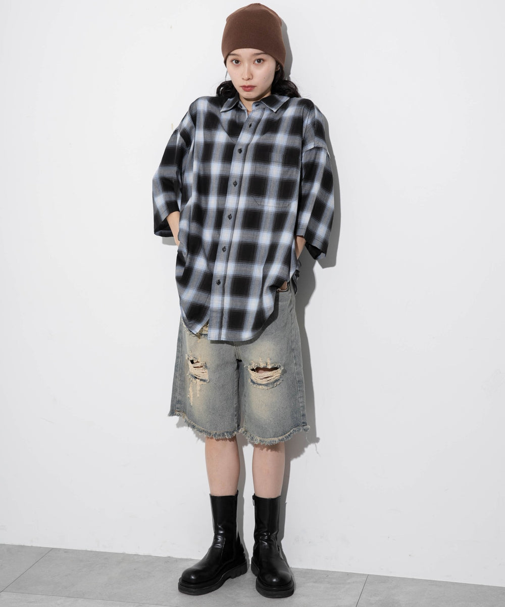 ブルー系チェック モデル：161cm L着用