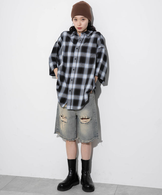 ブルー系チェック モデル：161cm L着用