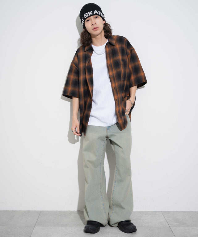 オレンジ系チェック モデル：174cm L着用