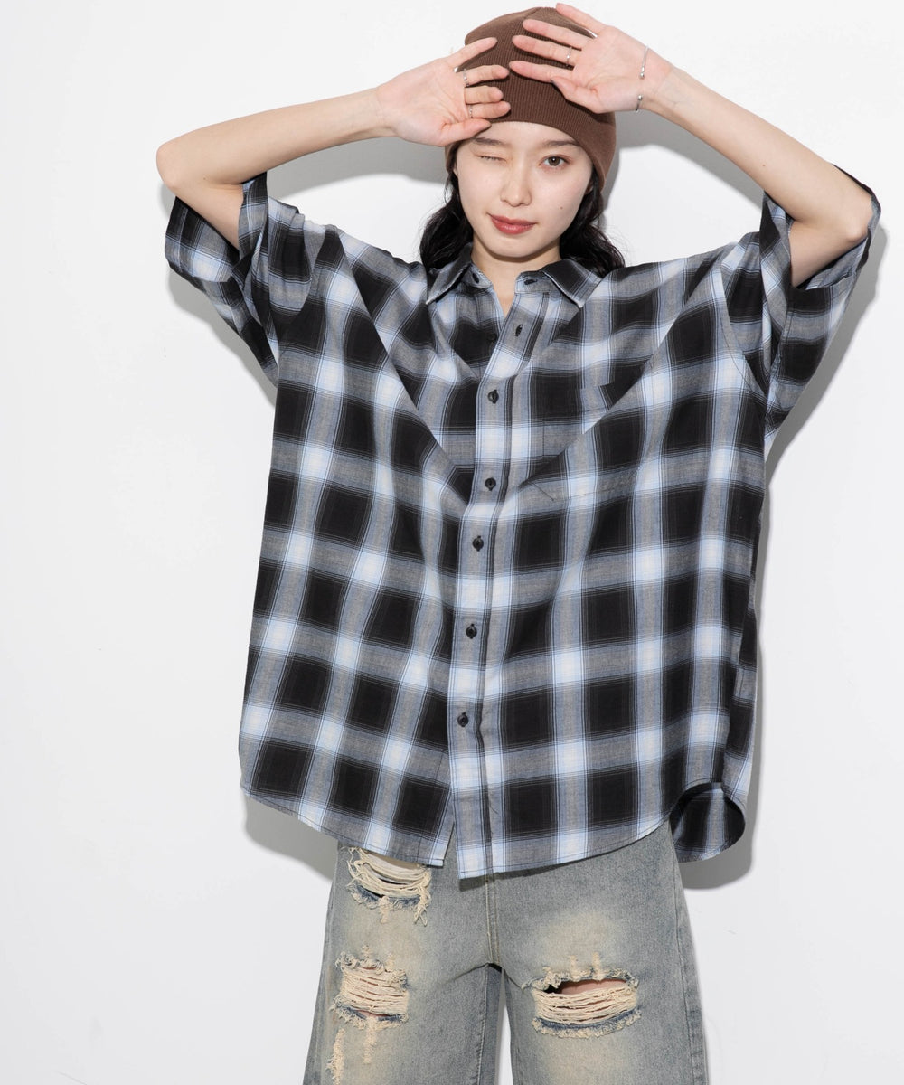 ブルー系チェック モデル：161cm L着用