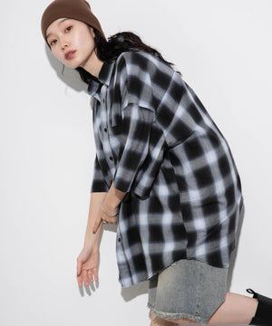 ブルー系チェック モデル：161cm L着用