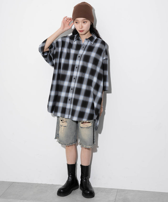 ブルー系チェック モデル：161cm L着用