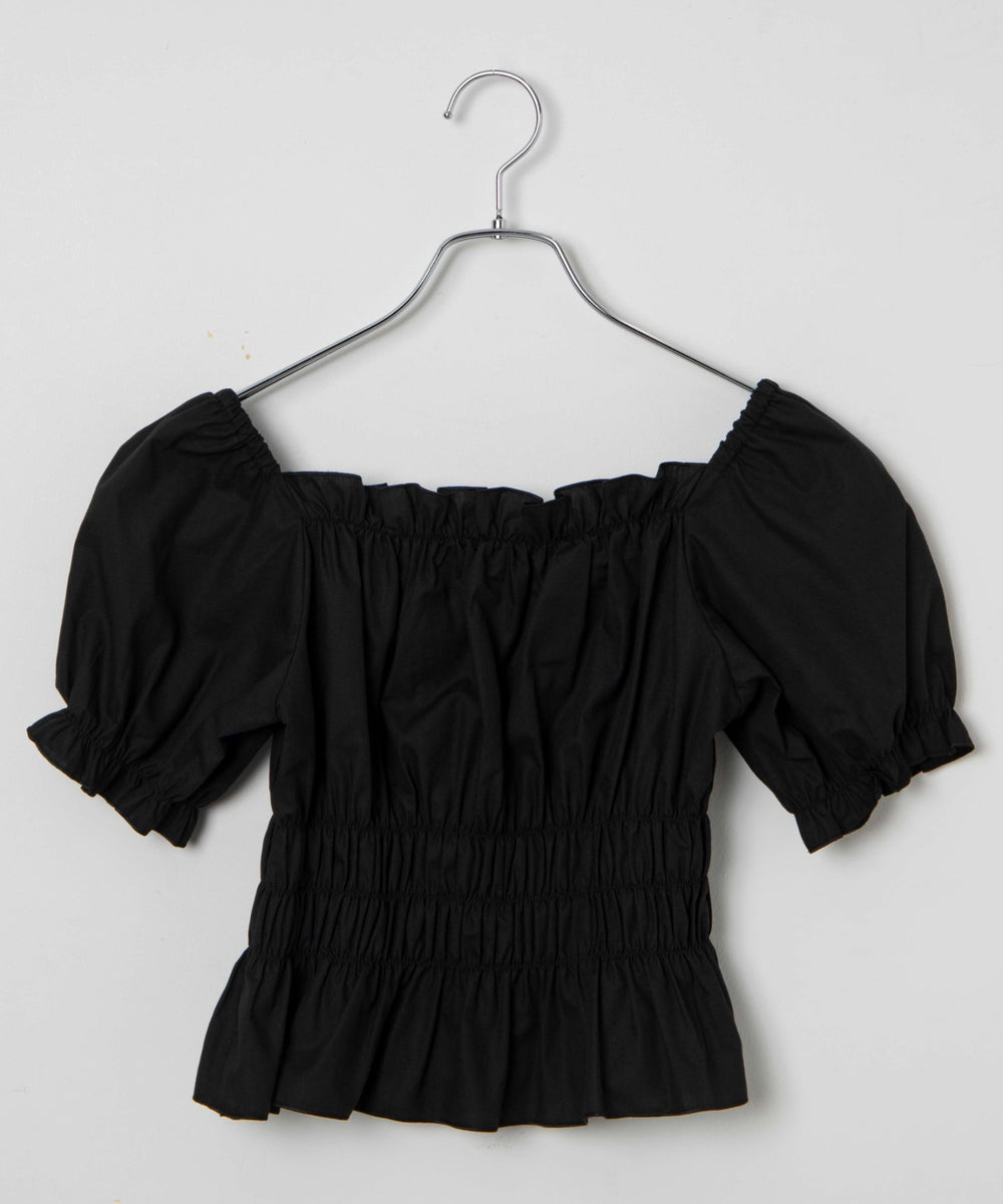 オフショルシャーリングブラウス