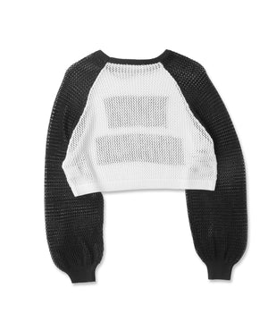 ラグランショートメッシュニット