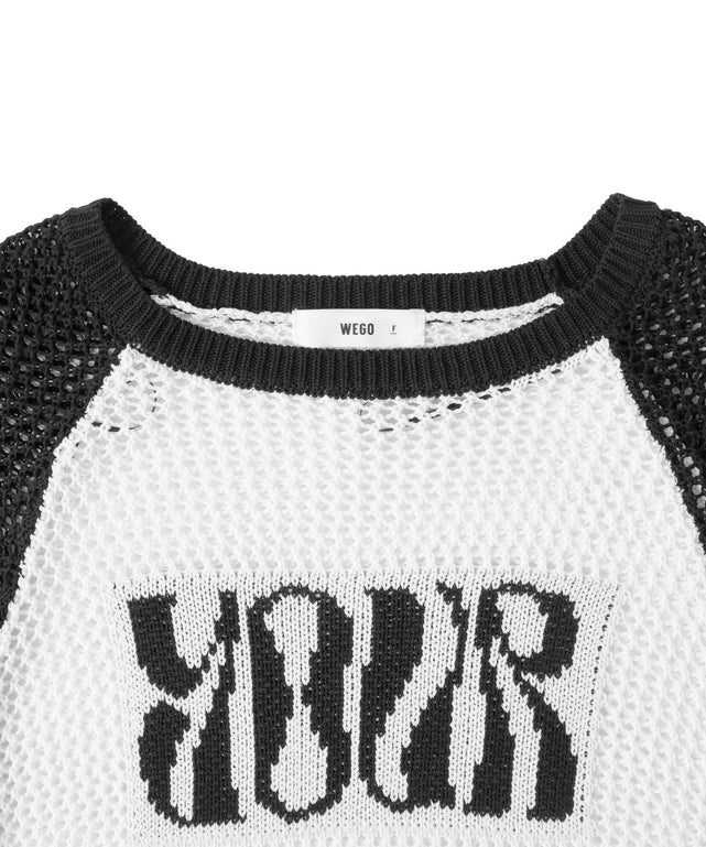 ラグランショートメッシュニット