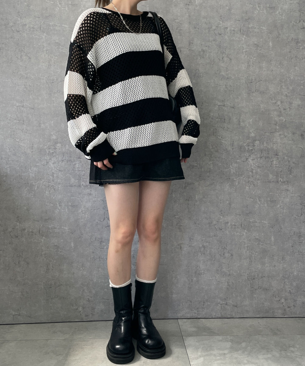 ブラック系ボーダー　モデル:155cm F着用