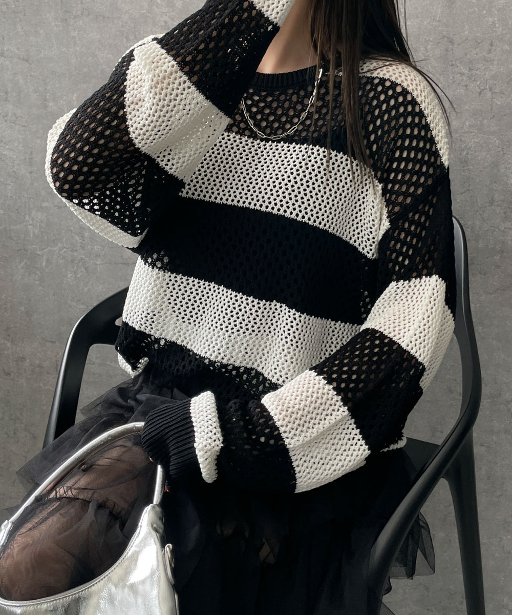 ブラック系ボーダー　モデル:155cm F着用