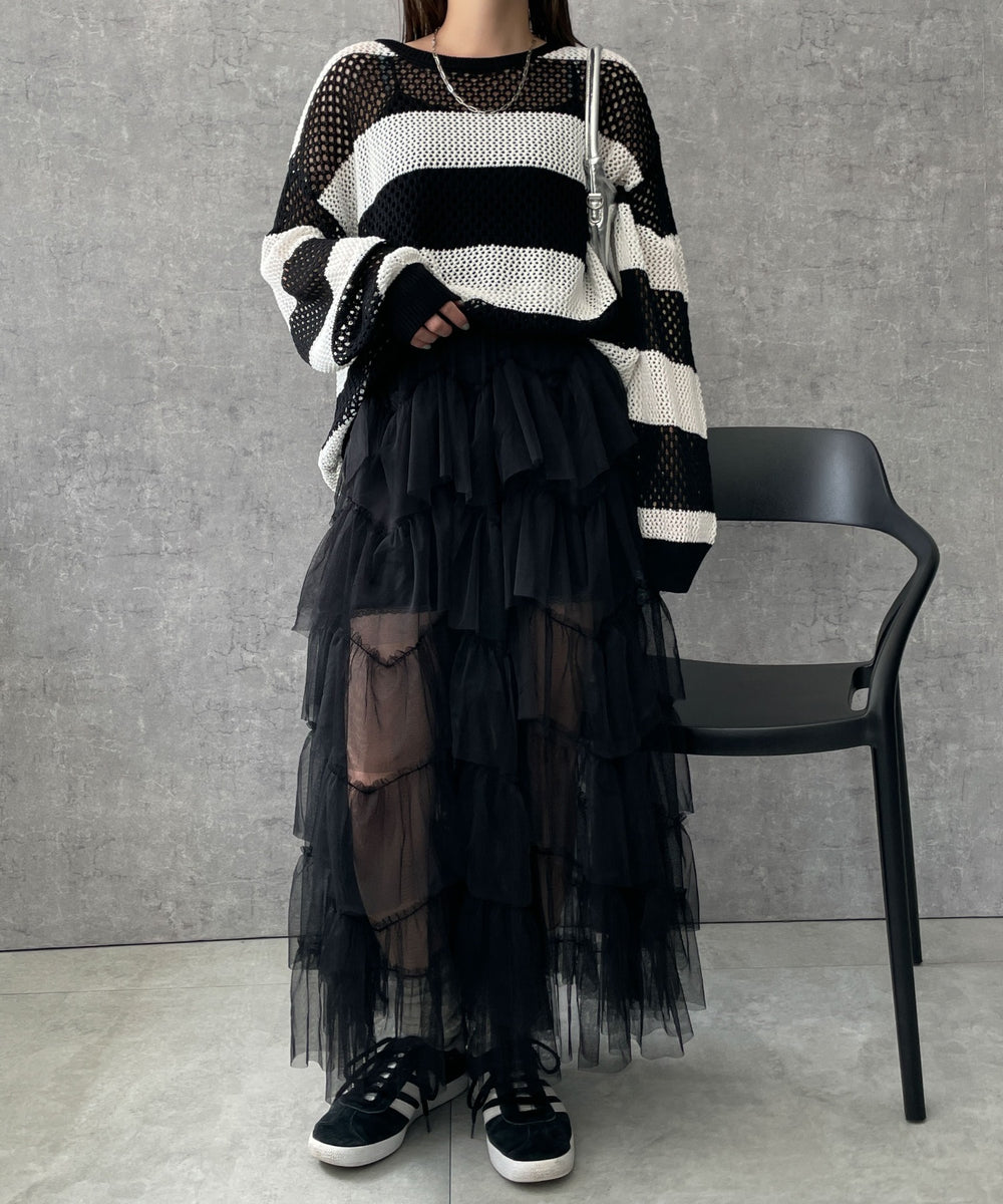 ブラック系ボーダー　モデル:155cm F着用