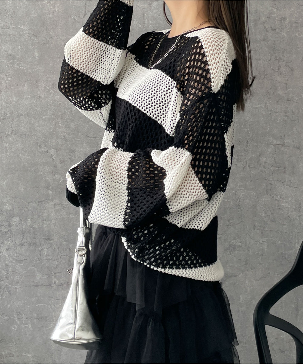 ブラック系ボーダー　モデル:155cm F着用