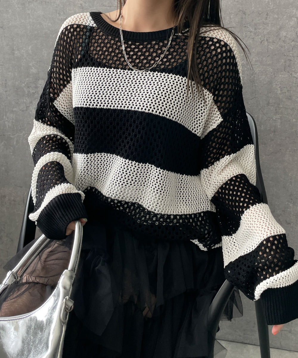 ブラック系ボーダー　モデル:155cm F着用