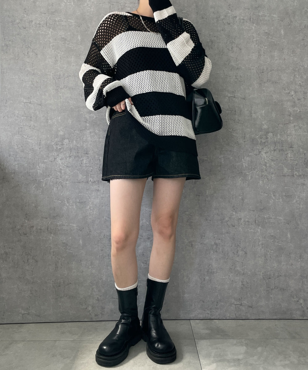 ブラック系ボーダー　モデル:155cm F着用