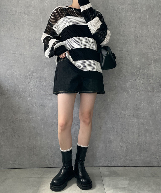 ブラック系ボーダー　モデル:155cm F着用