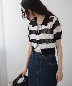 ホワイト系ボーダー  モデル:163cm F着用
