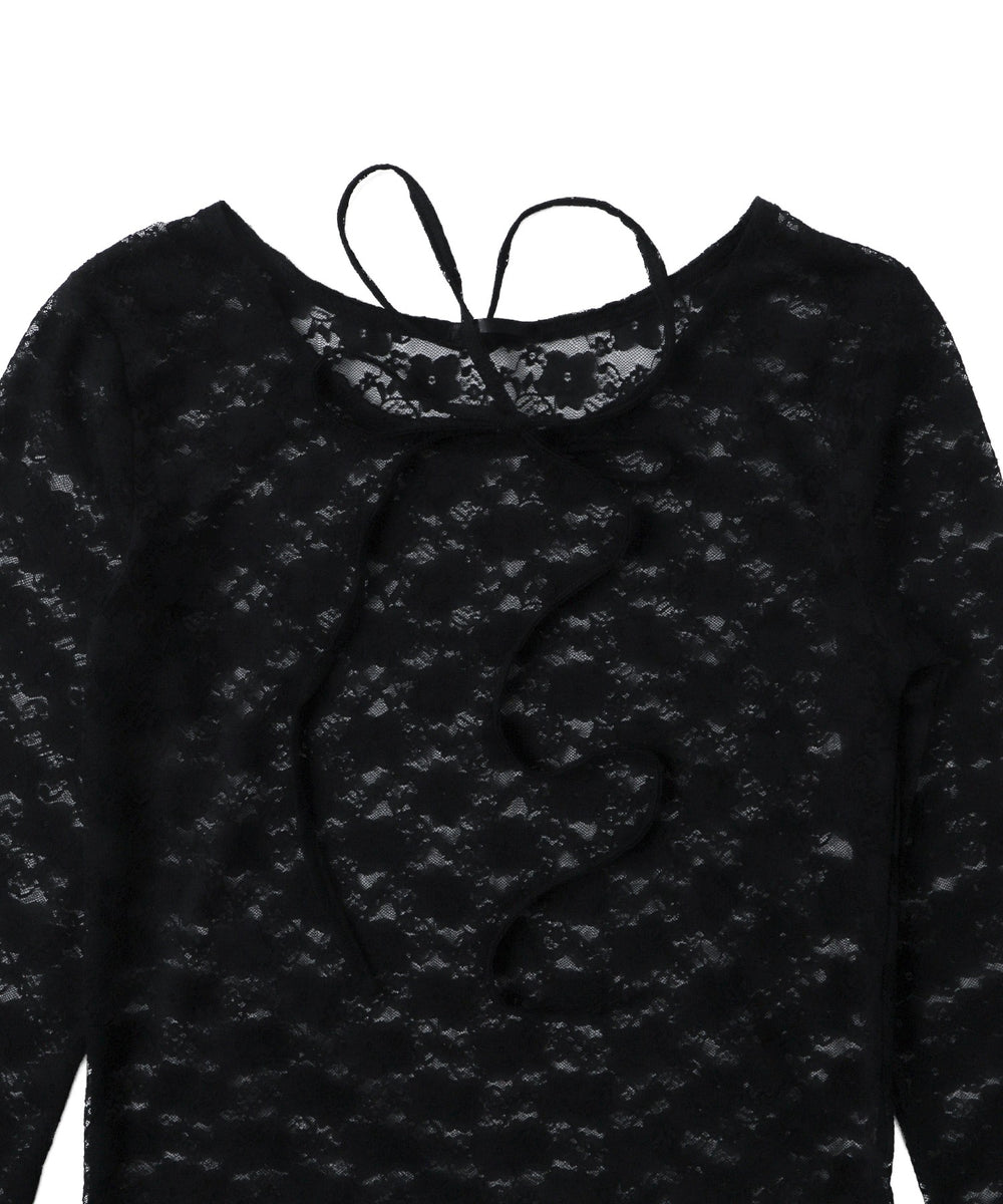 チョーカーリボン付きレースロンT