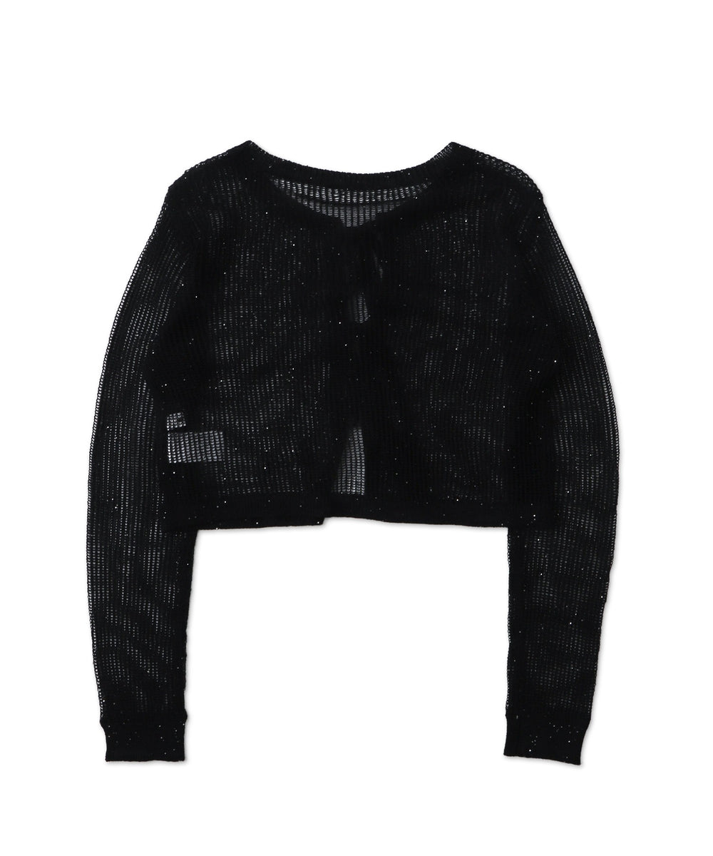 スパンコールメッシュニットカーデ