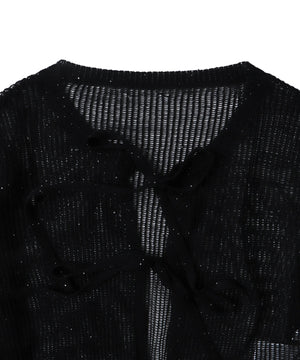 スパンコールメッシュニットカーデ