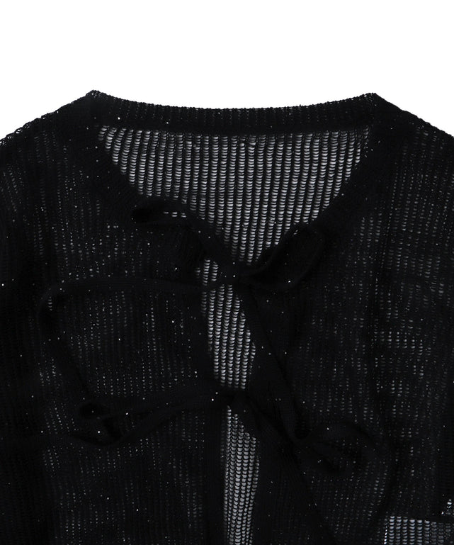 スパンコールメッシュニットカーデ