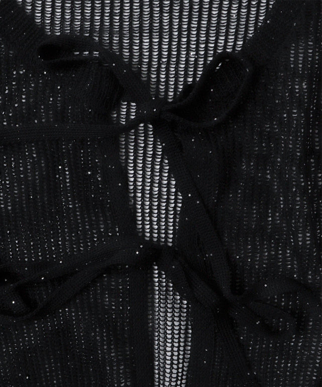 スパンコールメッシュニットカーデ