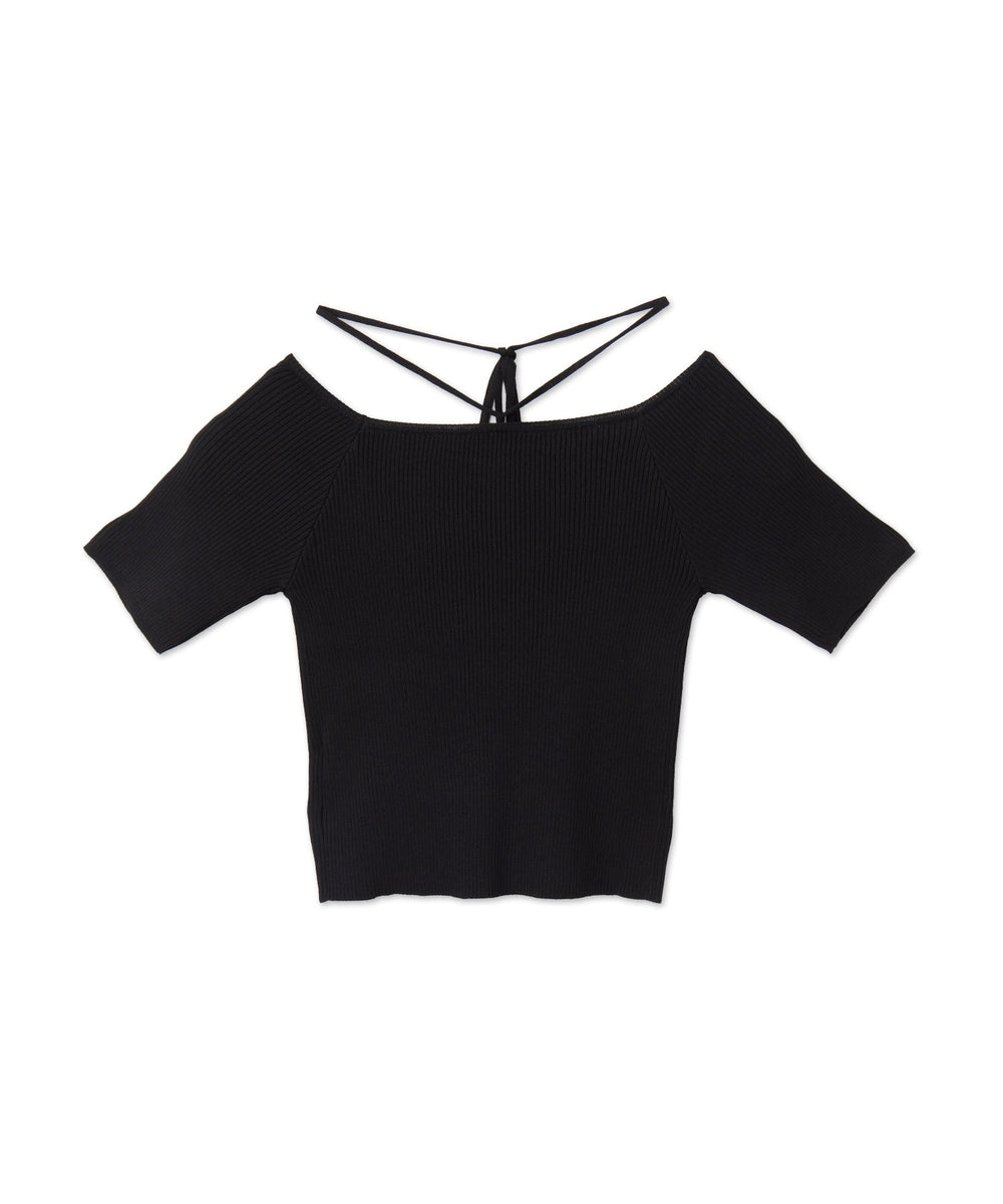 チョーカーリボン付きオフショルニット