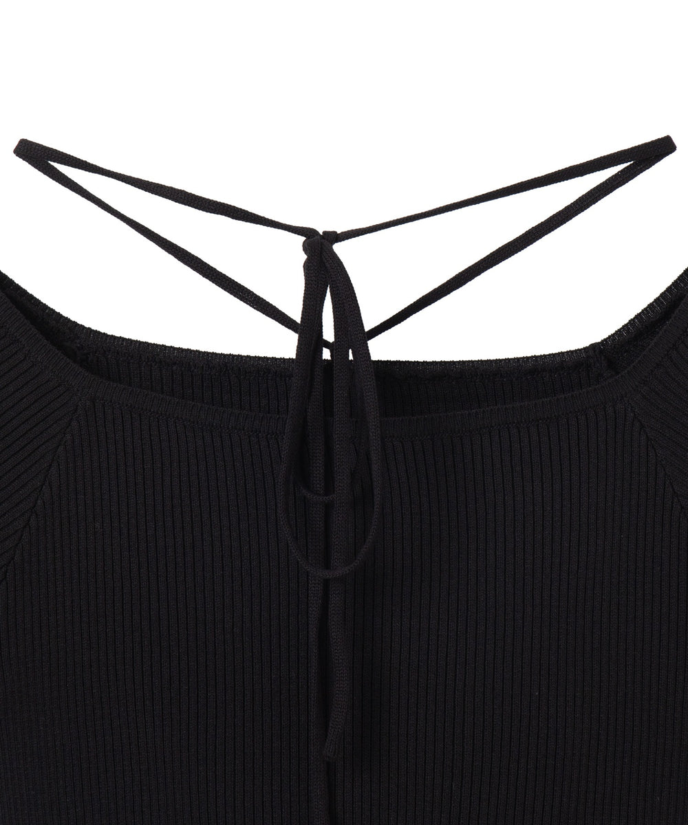 チョーカーリボン付きオフショルニット