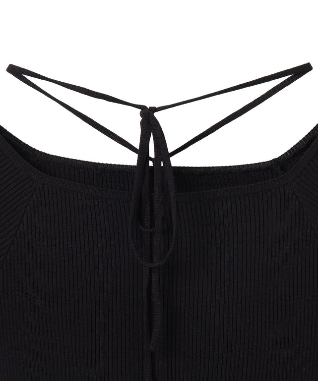 チョーカーリボン付きオフショルニット