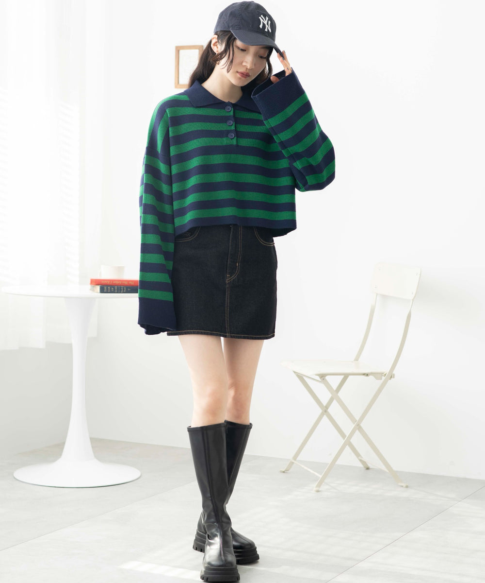 グリーン系ボーダー　モデル:163cm F着用