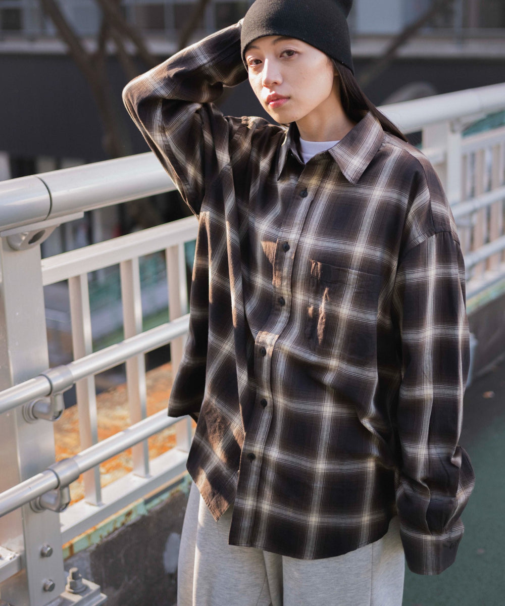 ブラウン系チェック モデル：160cm M着用
