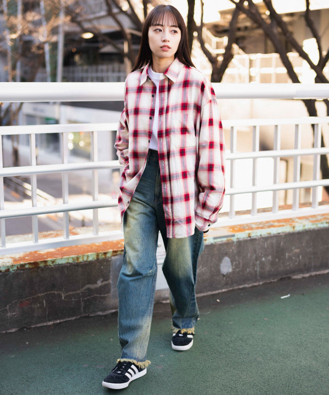 レッド系チェック モデル：160cm M着用