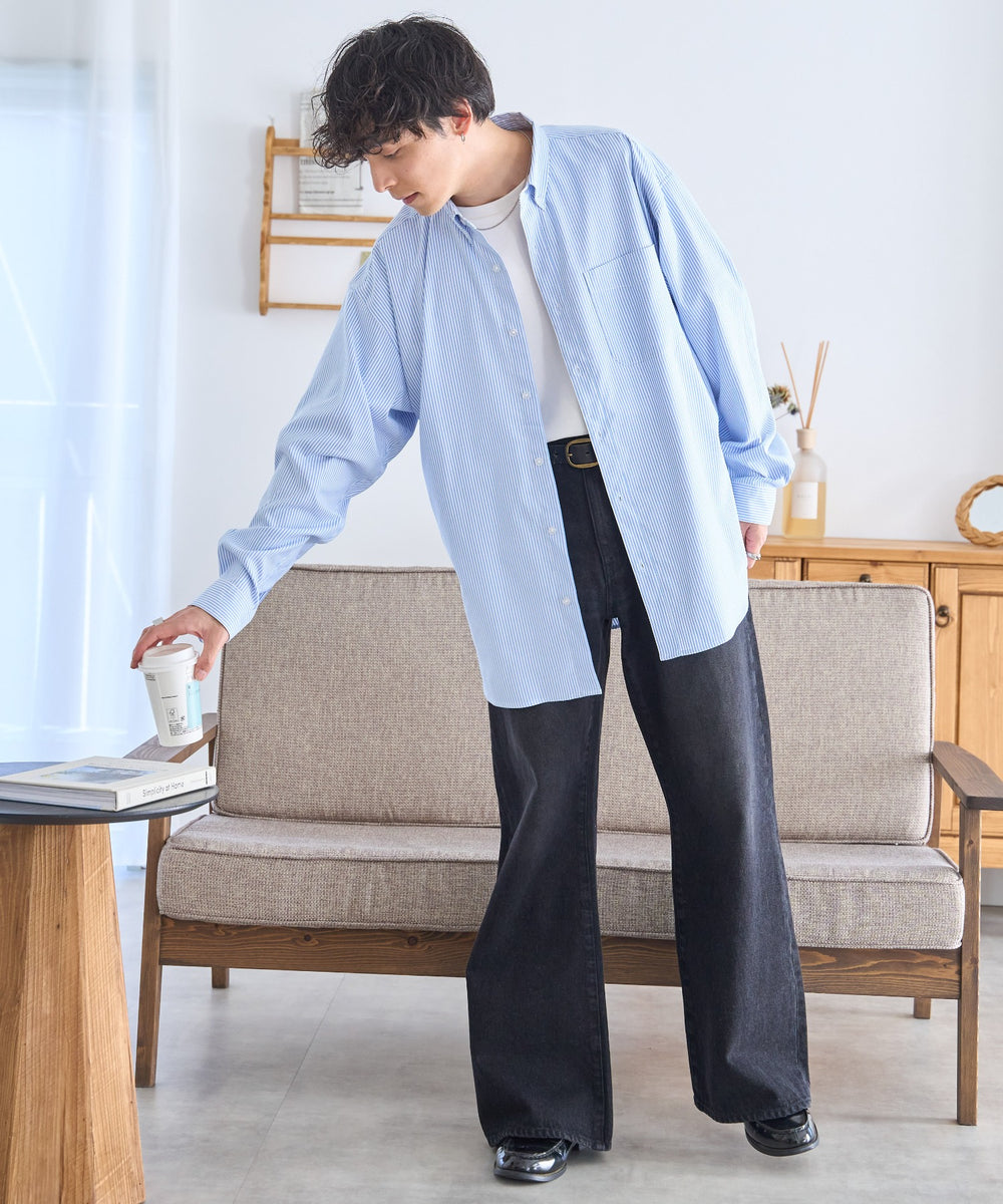 ブルー系ストライプ  モデル：175cm L着用