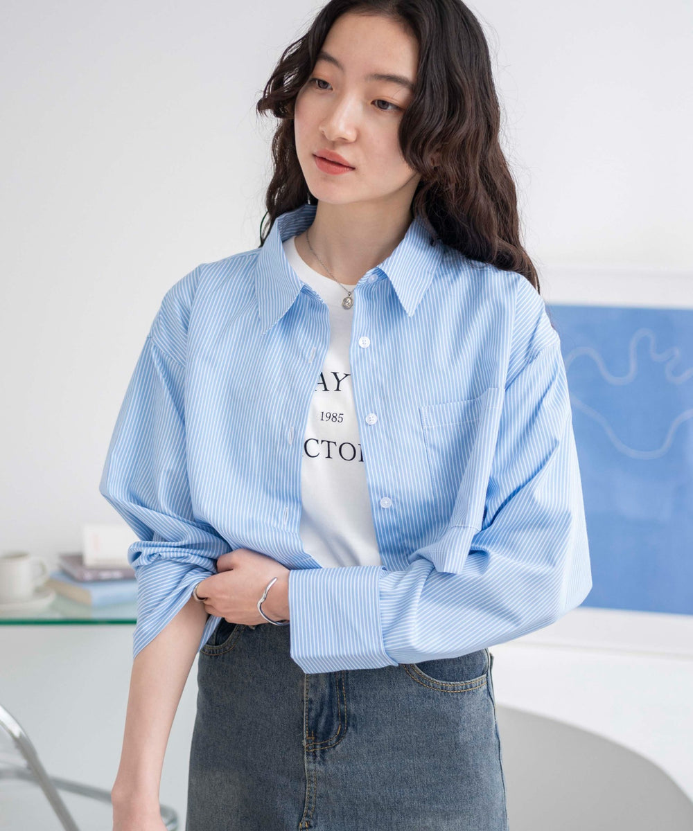 ブルー系ストライプ　モデル:163cm F着用