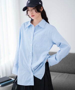 ブルー系ストライプ　モデル:163cm F着用