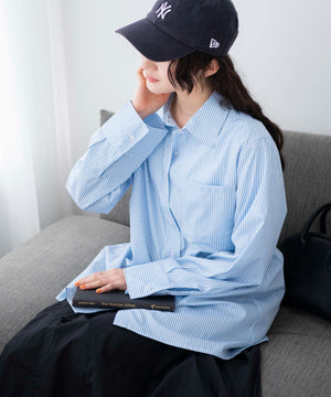 ブルー系ストライプ　モデル:163cm F着用