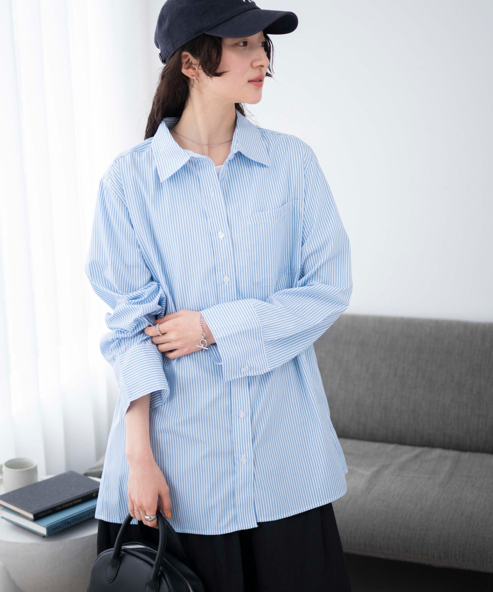 ブルー系ストライプ　モデル:163cm F着用