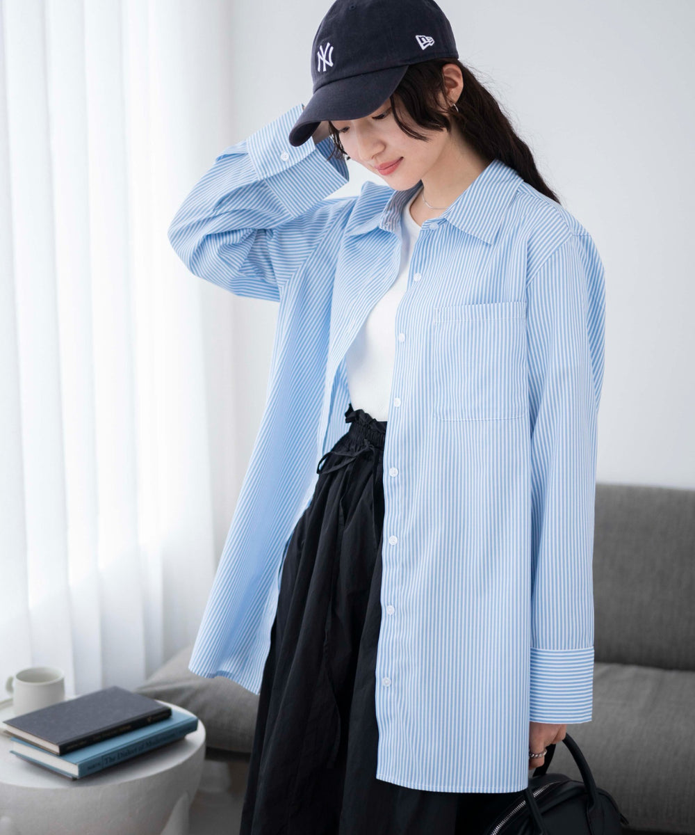 ブルー系ストライプ　モデル:163cm F着用