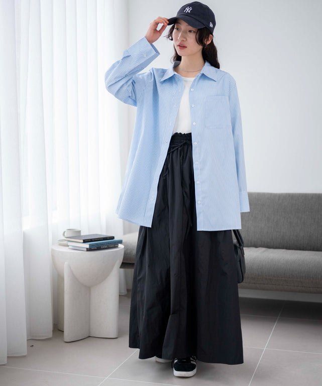 ブルー系ストライプ　モデル:163cm F着用