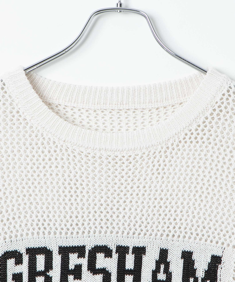 ロゴメッシュジャガードニット