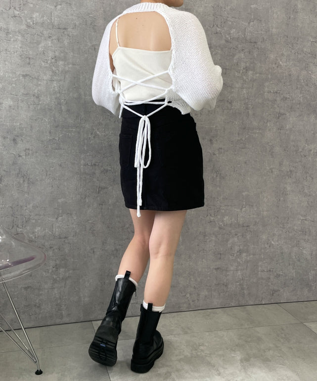 Andmary アイボリー フード付き クロップドニット Andmary アイボリー フード付き クロップドニット